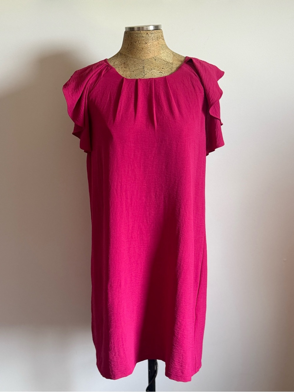 Molly Bracken Fuchsia Flutter Sleeve Shift Dress